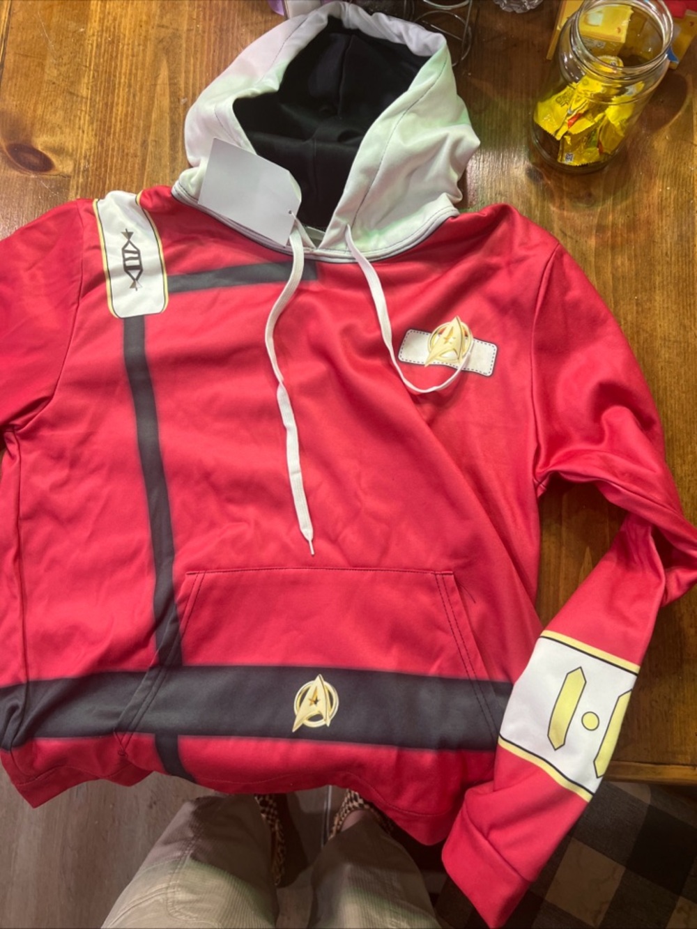 Source Unknown Red and White Starfleet-Style Pullover Hoodie size Medium